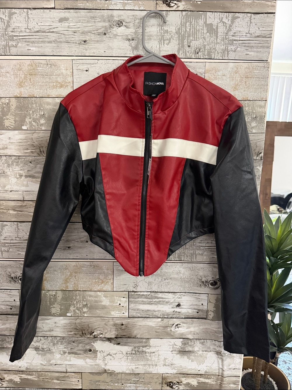 Fashion nova Crossed The Line Faux Leather Jacket - Burgundy/combo - Picture 6 of 6